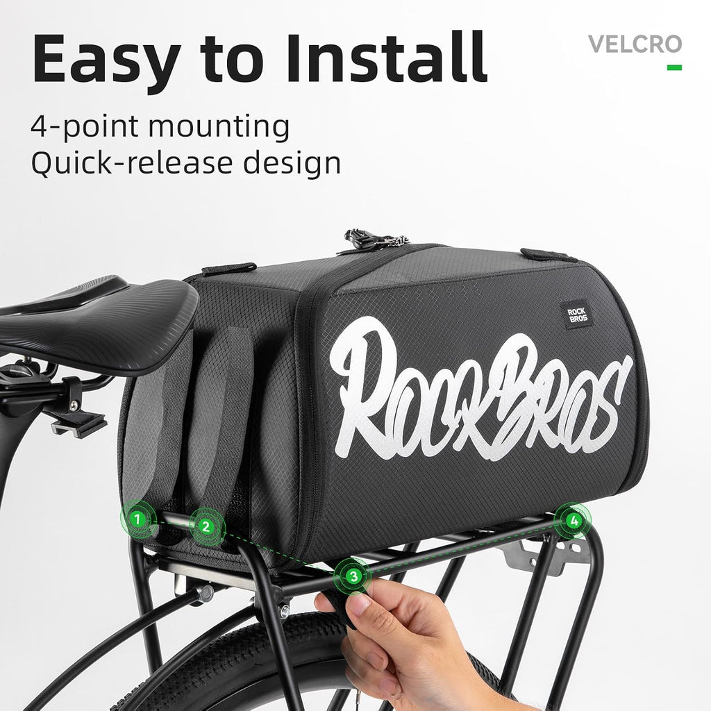 ROCKBROS One-Piece Folding Bike Rear Rack Bag 12L/15L with Strap