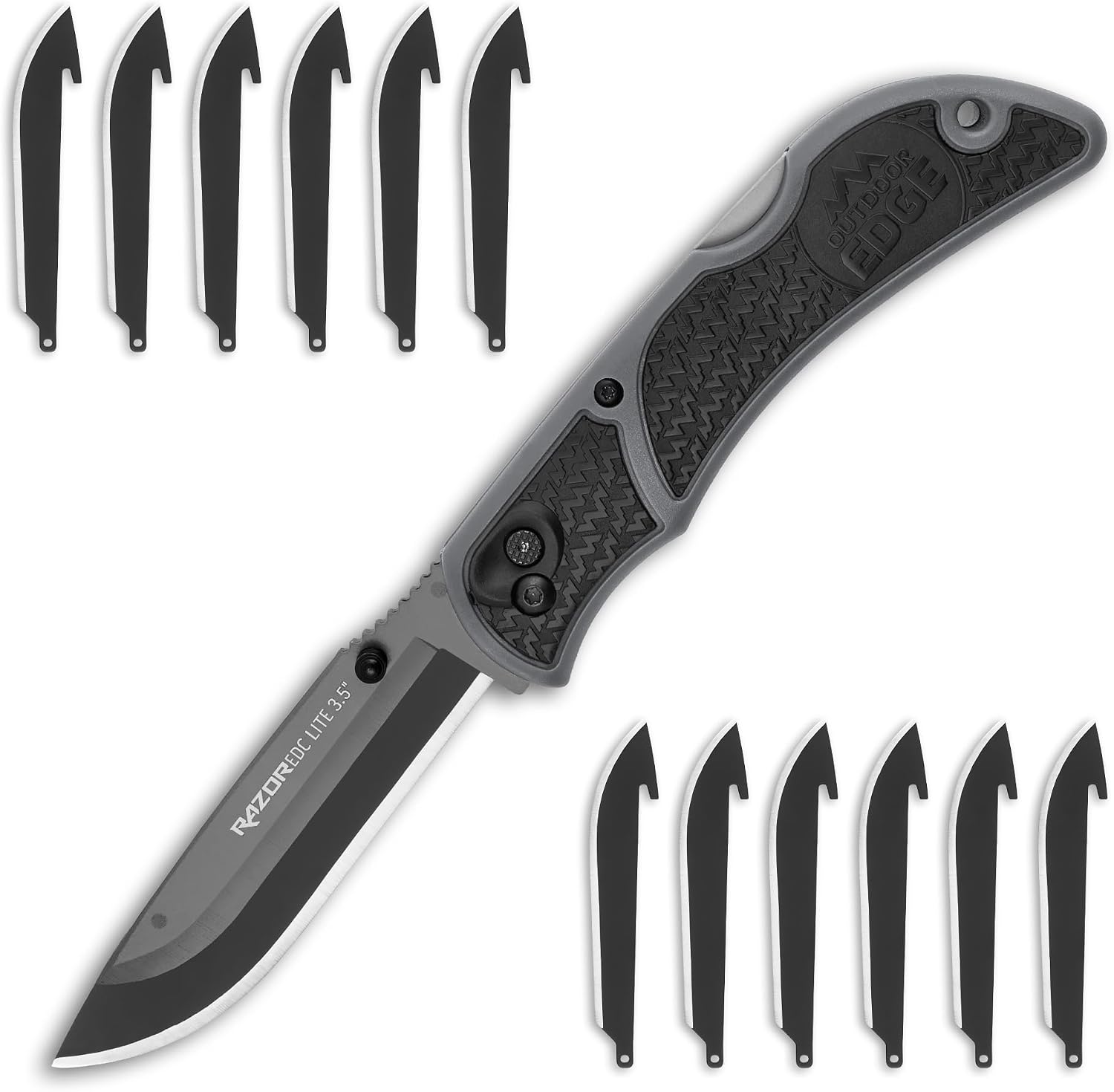 OUTDOOR EDGE 3.5" RazorLite EDC Pocket Knife (Obsidian Black), with Replaceable Blades and Clip, Perfect Carry Knive for Camping, Hunting and Survival, Includes 12 Black Steel Drop Point Blades