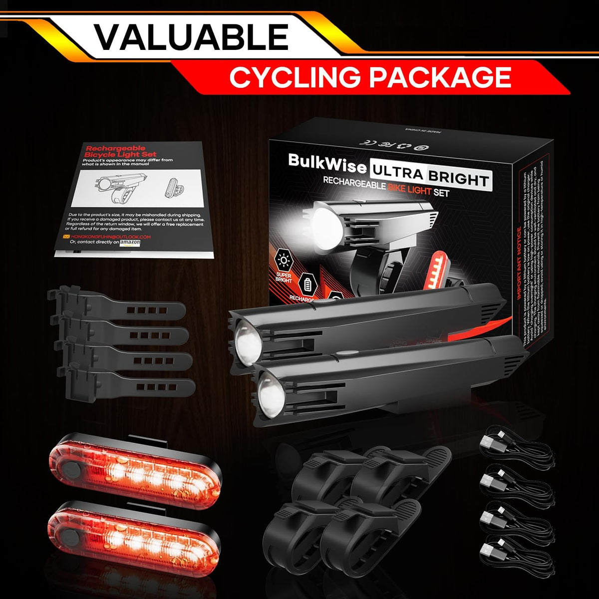 Rechargeable Bike Lights Powerful Headlight and Taillight Set