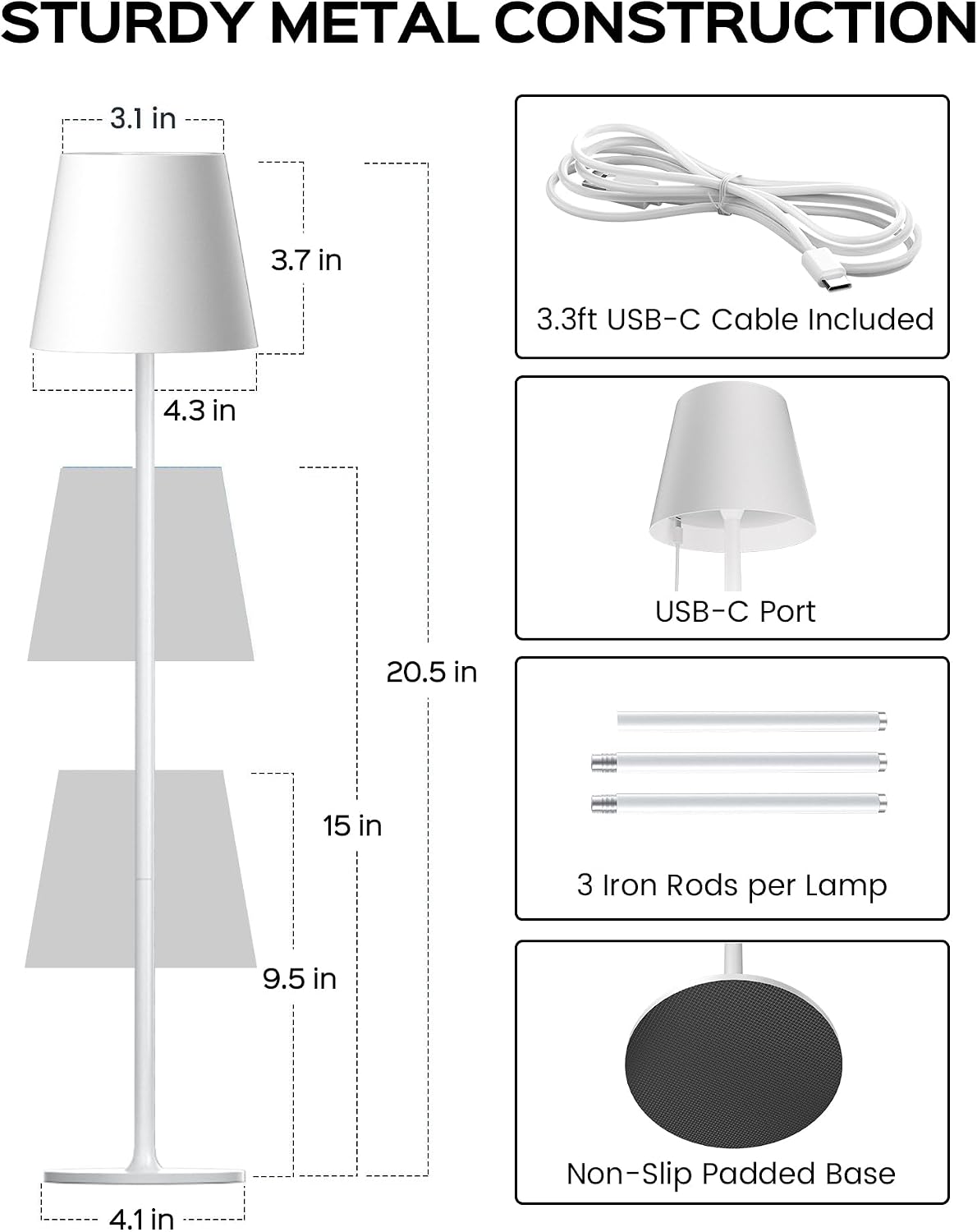 JACKYLED Cordless Table Lamps Rechargeable, 3 Height, 5000 Capacity