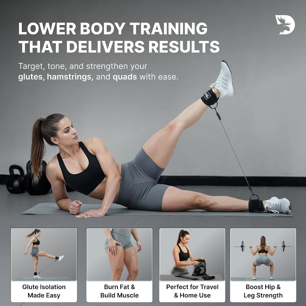 DMoose Ankle Strap for Cable Machine - One Size Fit with Premium Padding, Workout Kickback Ankle Cuffs, Ankle Bands for Working Out, Booty Workouts, Leg Extension, Hip Abductors & Lower Body Exercises