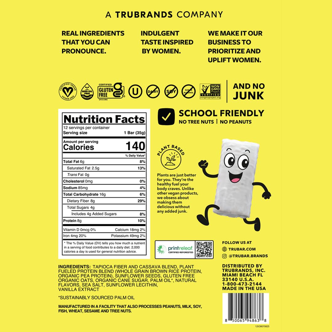 TRUBAR Kids Protein Bars, Iced Oatmeal Blast, Plant Based Protein, Gluten Free School-Friendly Snacks for Lunchboxes, Tree Nut and Peanut Free, Low Sugar, Healthy On the Go Snack Bars, 12 Count