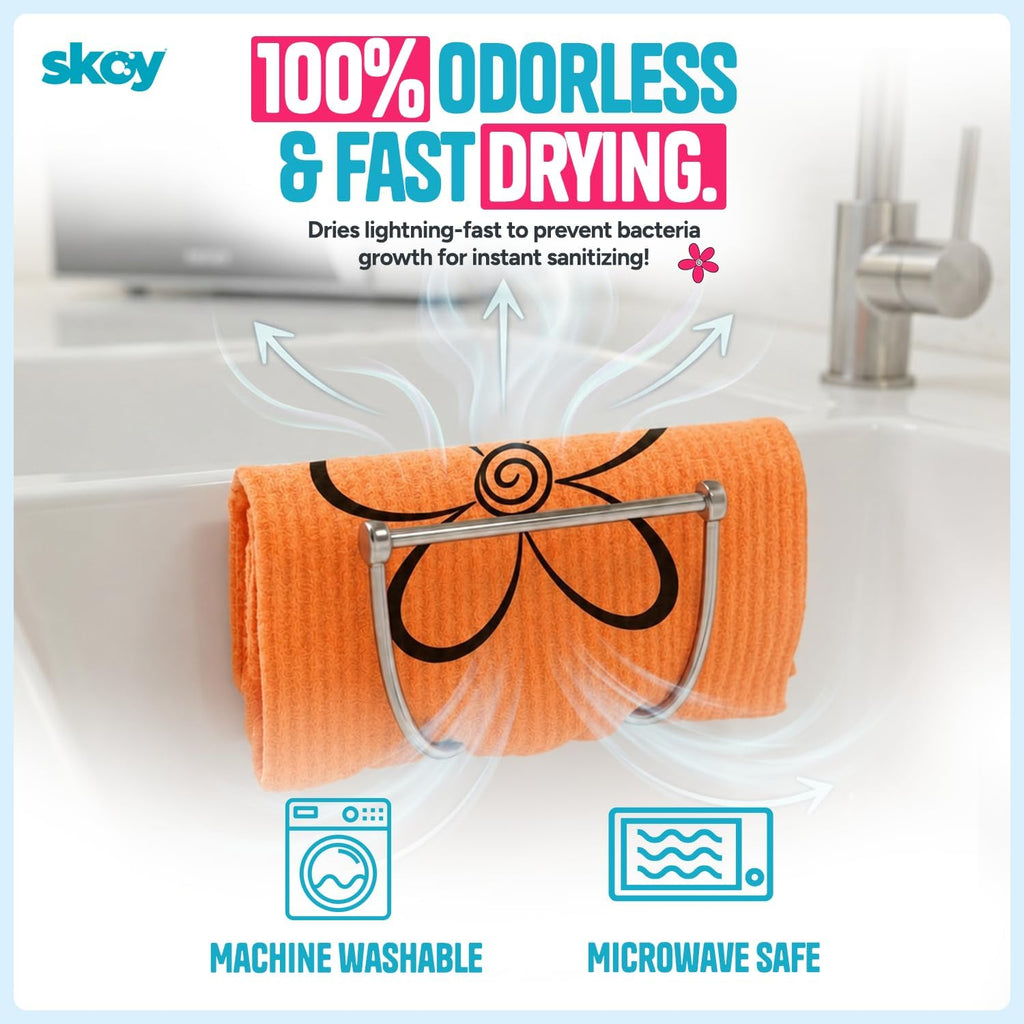 Skoy Cloth, 8-Pack Versatile Swedish Dishcloths for Kitchen and Household Use, Reusable Cleaning Cloths, Planet-Friendly, Dishwasher and Dryer-Safe, Orange