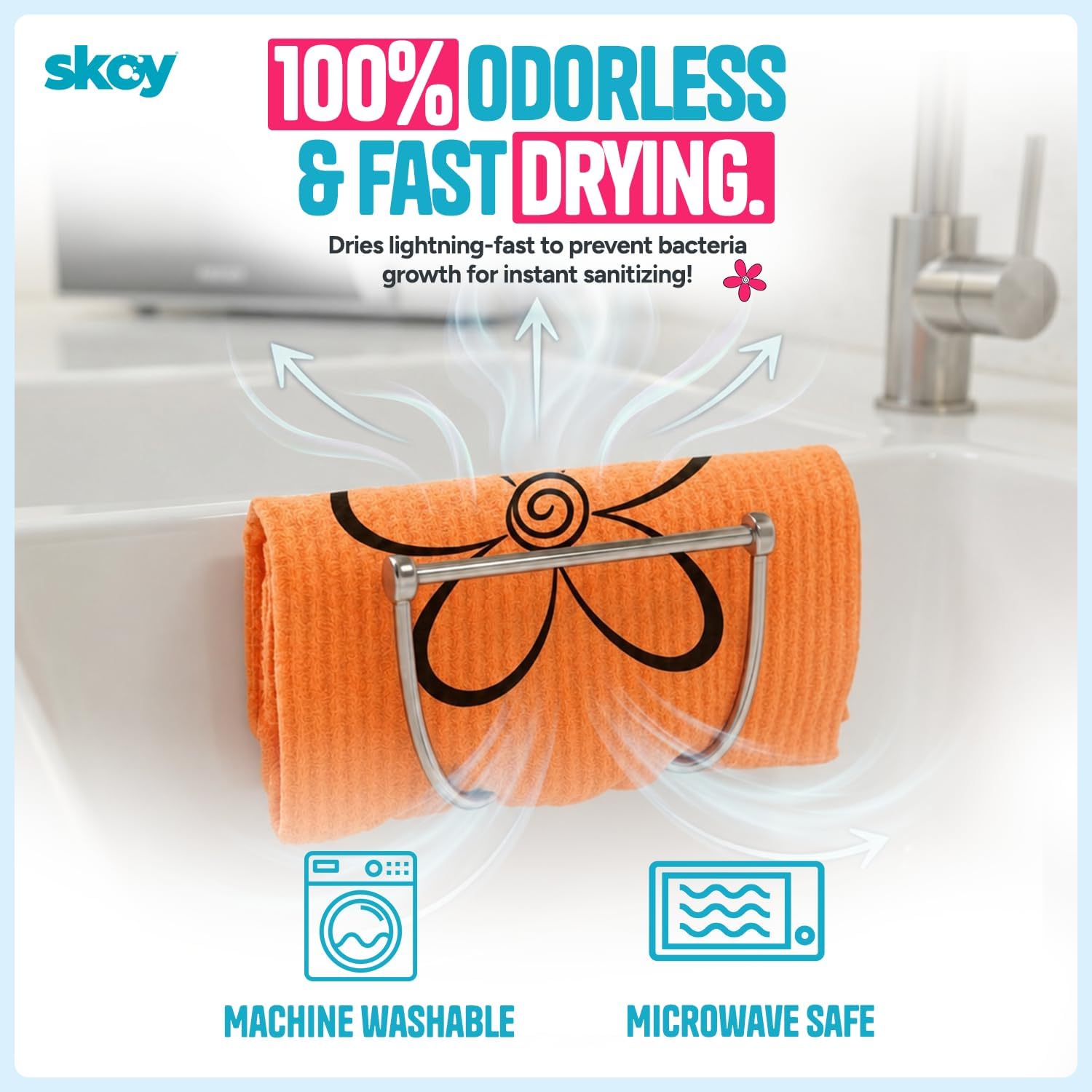 Skoy Cloth, 8-Pack Versatile Swedish Dishcloths for Kitchen and Household Use, Reusable Cleaning Cloths, Planet-Friendly, Dishwasher and Dryer-Safe, Orange