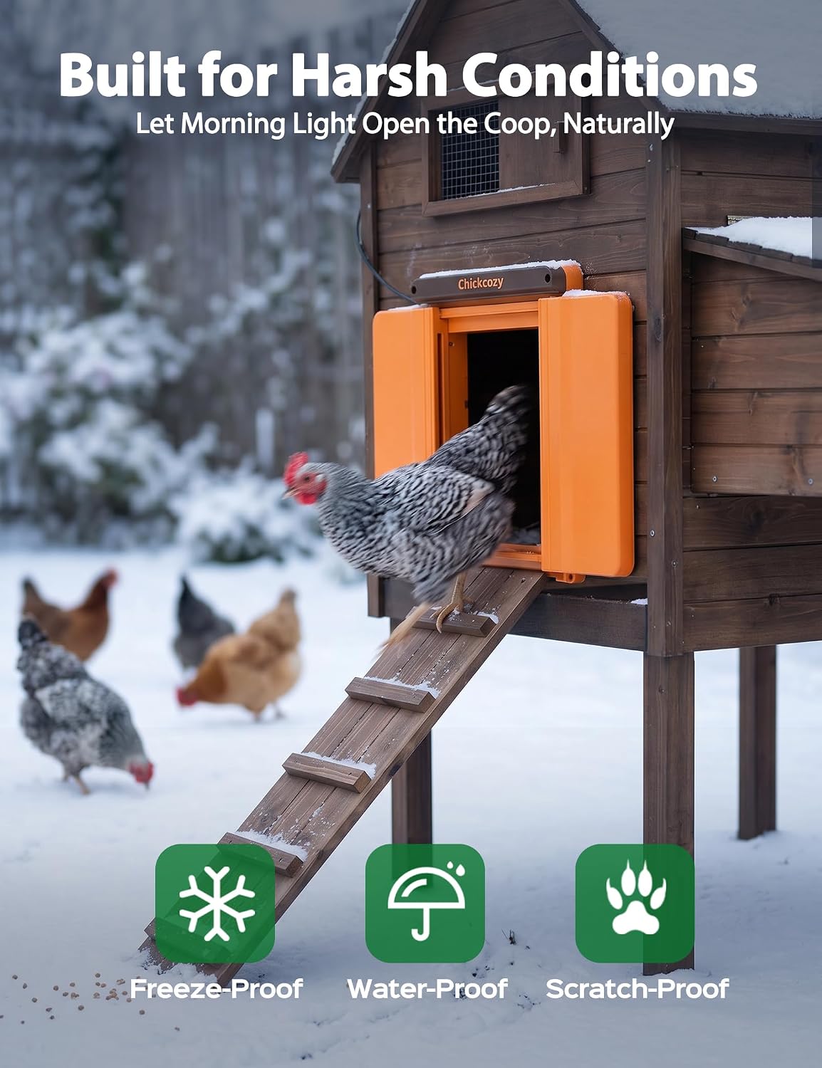 Solar Chicken Coop Door, Dual-Motor Lock, Triple Mode, USB Rechargeable