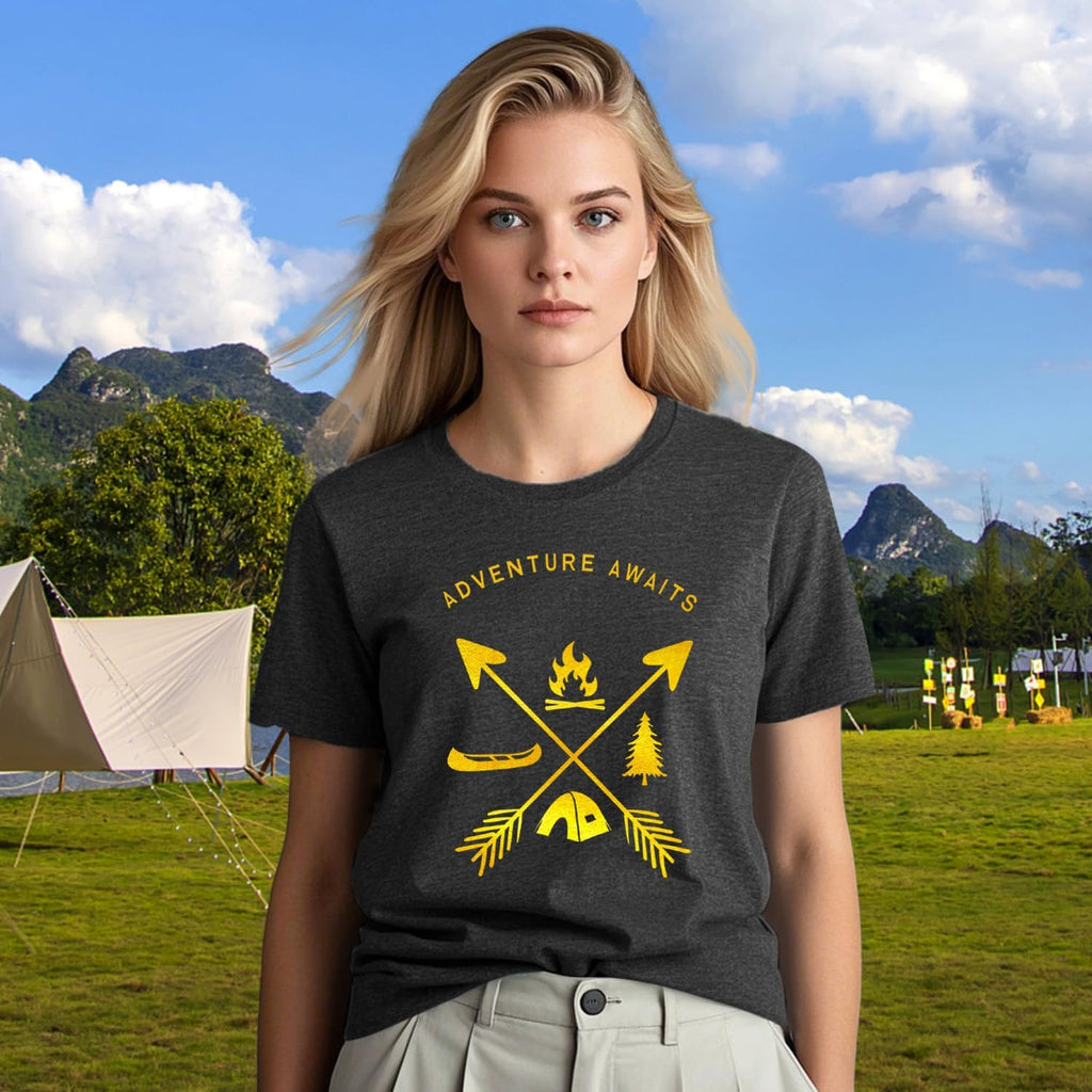 Womens Adventure Awaits Shirts Outdoor Lifestyle Camping Hiking T-Shirt Nature Travel Camp Life Tee