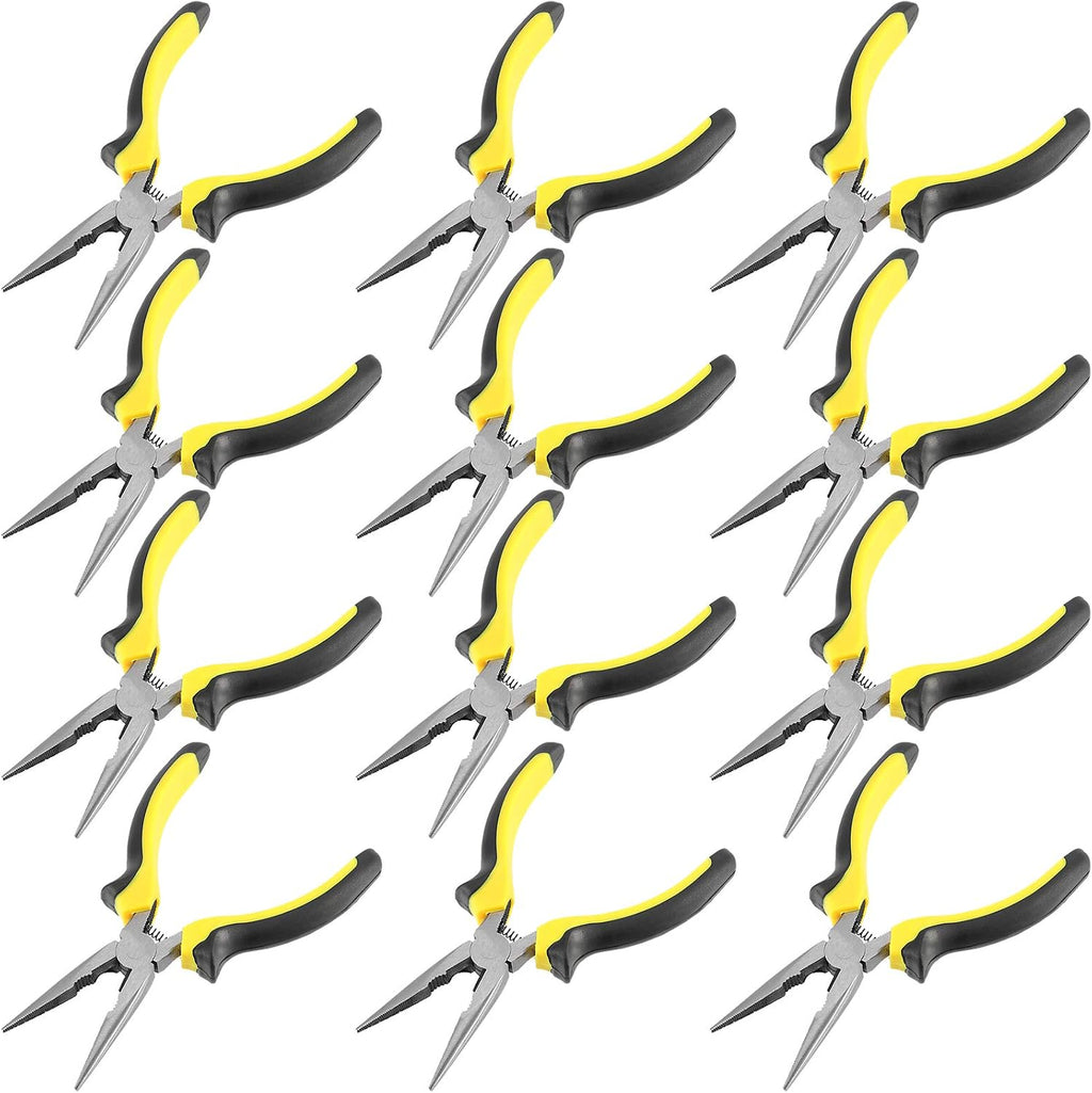 12 Pack 6 Inch Needle Nose Pliers with Wire Cutter and Spring, Non-Slip and Comfortable Handle Design for Bending Wire, Handcraft, Electronic Product Repair