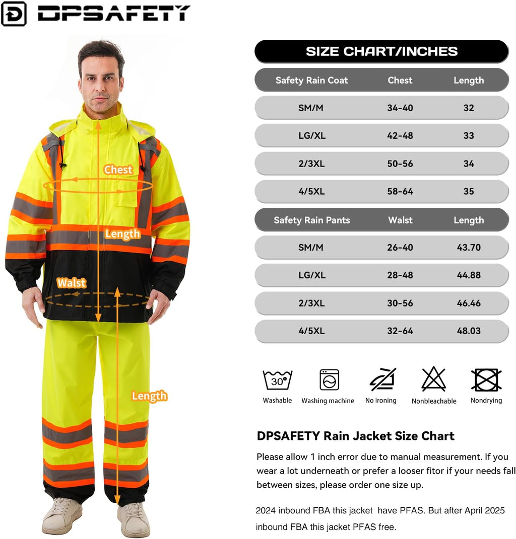 Hi Vis Safety rain Jacket，Reflective Class 3 Rain coat with Inner Mesh Lining and Pockets High Visibility Waterproof work Rain Suits for men&women（Yellow,SM/MD）