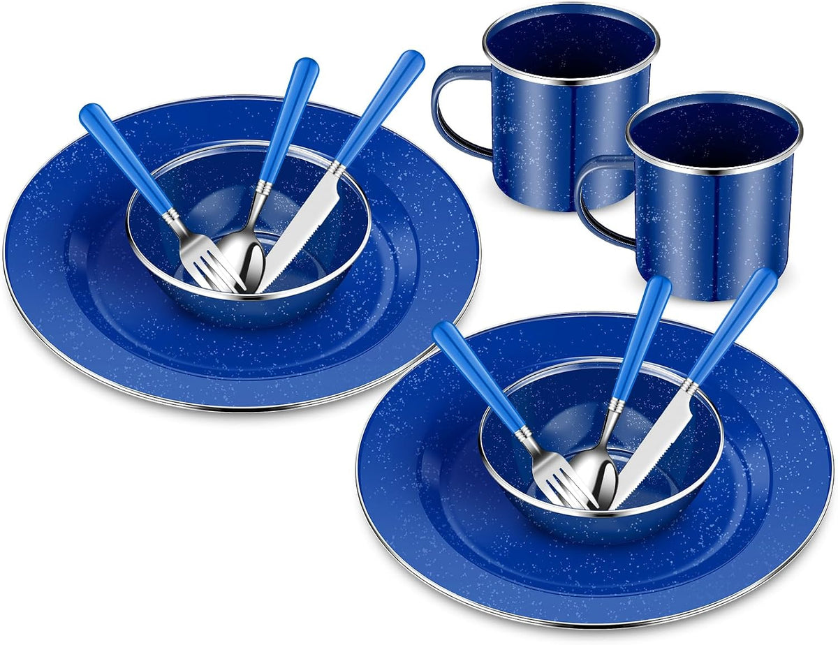 Nuogo 12 Pcs Enamel Camping Tableware Set Dinnerware Kit