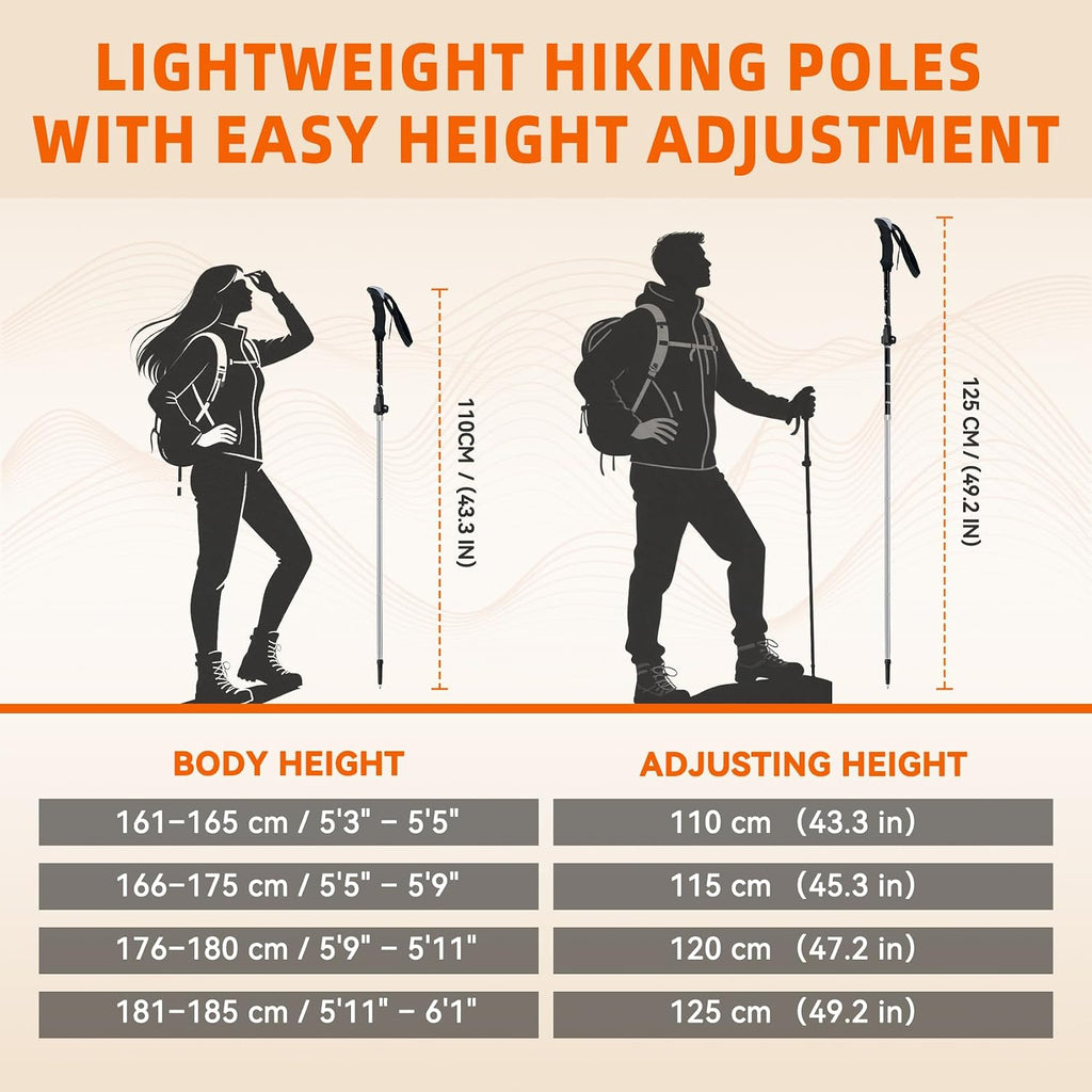 Collapsible Trekking Poles for Hiking - Lightweight Foldable Hiking Poles