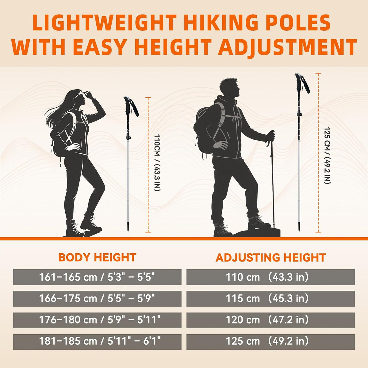 Collapsible Trekking Poles for Hiking - Lightweight Foldable Hiking Poles