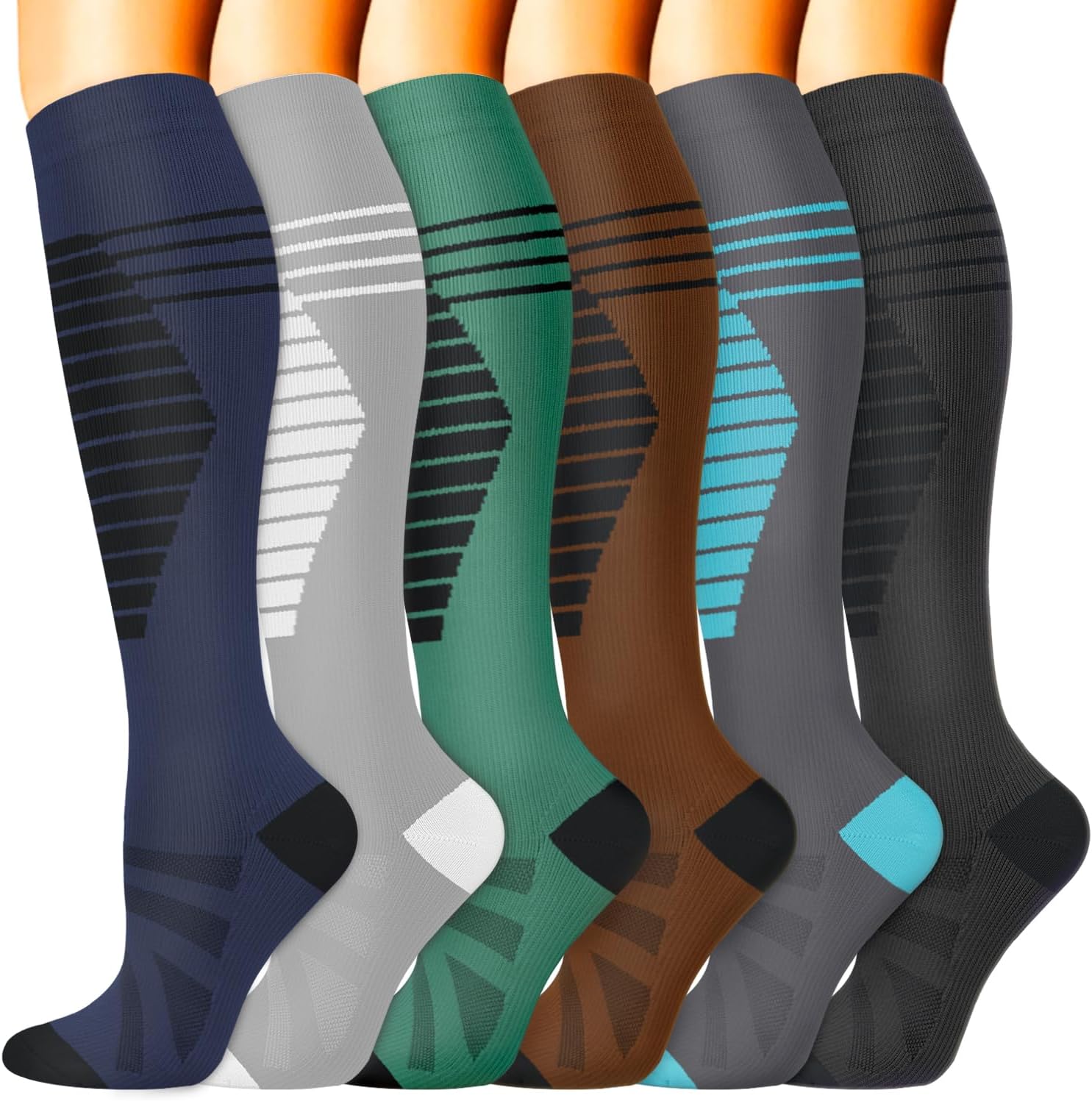 Sooverki Compression Socks for Women & Men 6 Pairs is Best Supportive Knee High Stockings for Circulation, Travel, Nurses