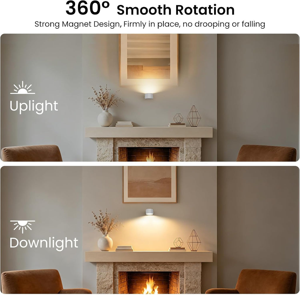 Koopala LED Wall Sconces, Wall Mounted Lamps with Rechargeable Battery Operated Dim 3 Brightness Removable Charging 360°Rotate Magnetic Ball, Cordless Wall Light for Reading Study Bedside Hallway