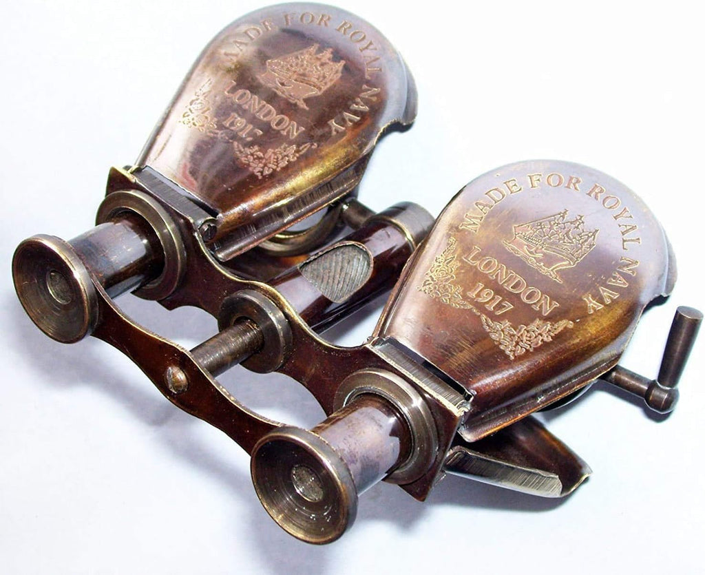 Vintage Antique Brass Binocular Telescope 3" Zoomable Pocket Spyglass – Portable Pirate Style Nautical Scope for Travel, Hiking, Outdoor Adventures, Birdwatching & Home Decor (Brass, with Box)