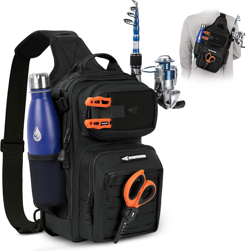 KastKing Blowbak Fishing Sling Bag, Fishing Backpack with Rod Holder