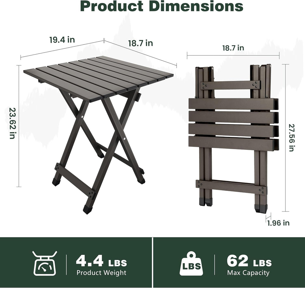 SUNNYFEEL Folding Camping Table - Lightweight Aluminum Portable Picnic Table for Cooking, Beach, Hiking, Travel, Fishing, BBQ, Indoor Outdoor Small Foldable Camp Tables