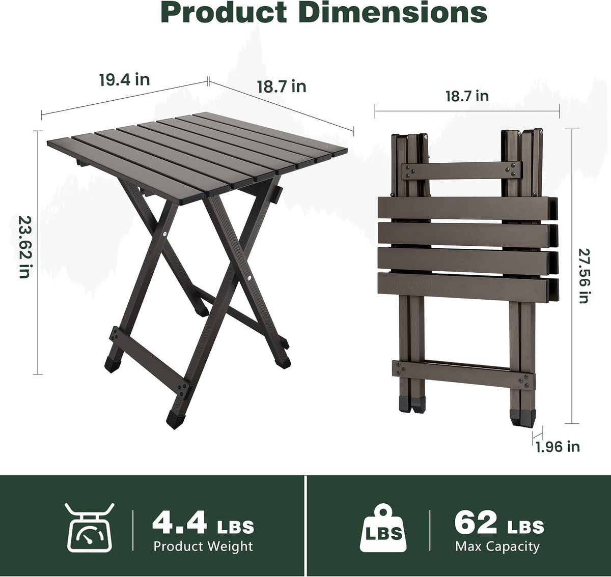 SUNNYFEEL Folding Camping Table - Lightweight Aluminum Portable Picnic Table for Cooking, Beach, Hiking, Travel, Fishing, BBQ, Indoor Outdoor Small Foldable Camp Tables