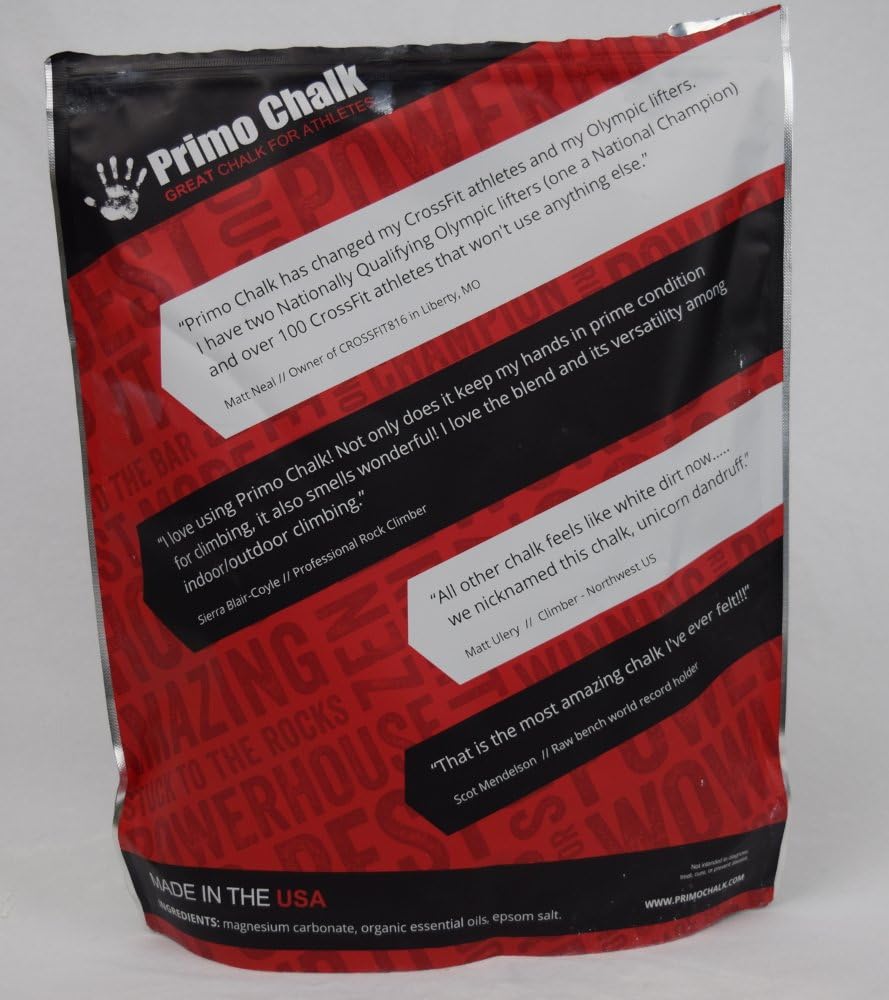Primo Chalk Resealable Bag: Loose Chalk for Weightlifting, Rock Climbing, & Gymnastics, Made in The USA, Chalk Ball Refill for Superior Grip