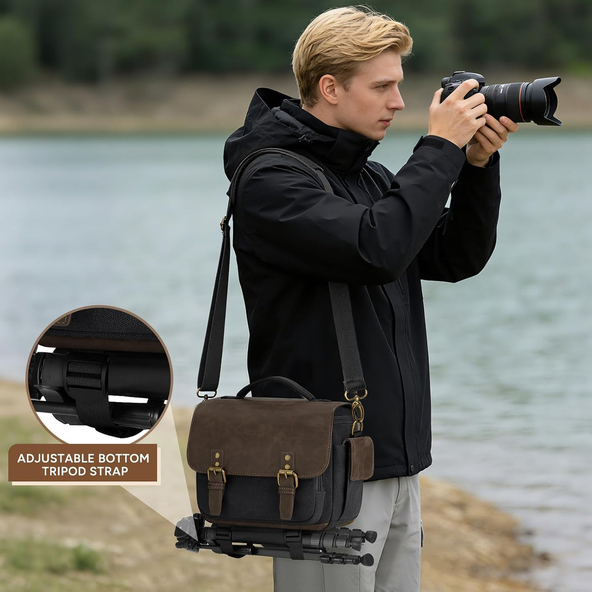 RAINSMORE Camera Bag, Vintage Canvas Camera Sling Bag Crossbody Camera Case