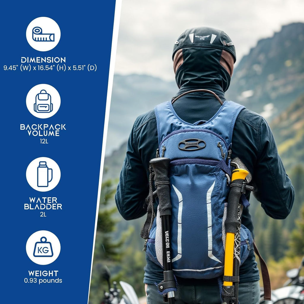 12L Hydration Backpack for Men Women,Lightweight Hydration Pack with 2L Water Bladder, Water Backpack for Cycling,Hiking,Rave,Biking and Running Outdoor Activities