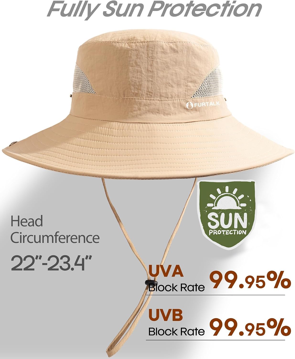FURTALK Mens Bucket Sun Hat UPF Protection Wide Brim Breathable Fishing Hat