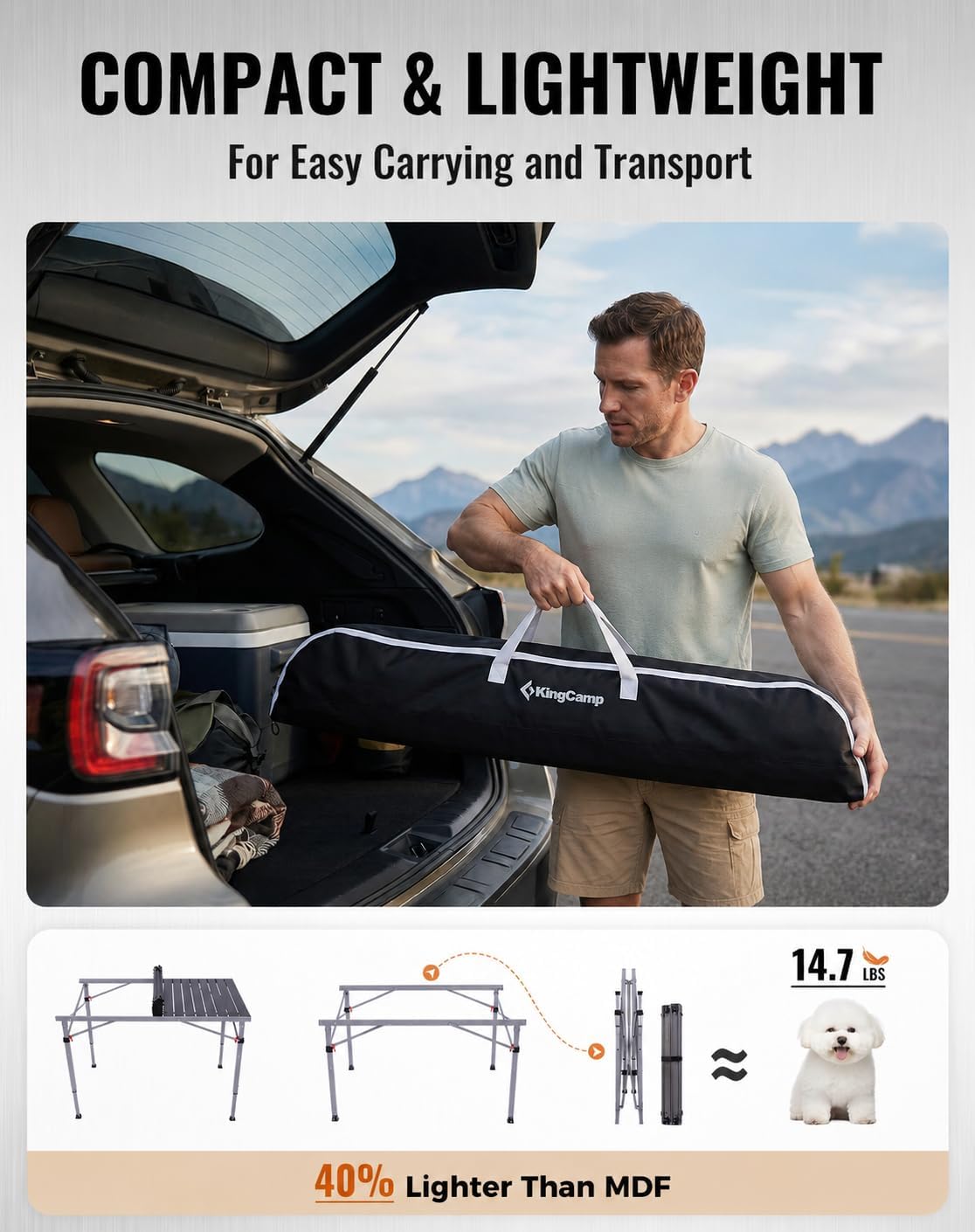 KingCamp 265 Lbs Folding Camping Table, 3-Height Heavy Duty Outdoor Table