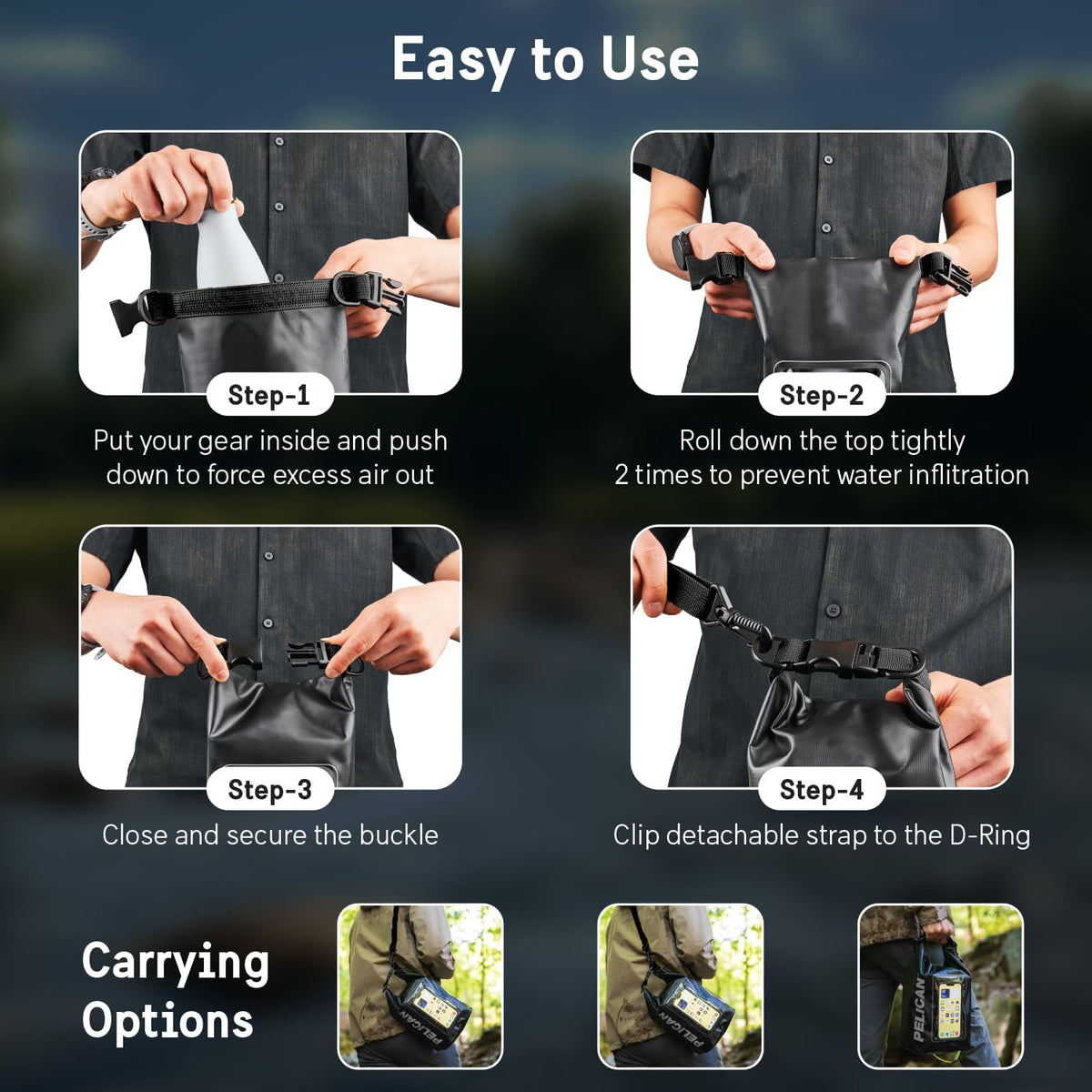 Pelican Marine IP68 Waterproof Dry Bag 5L with Phone Pouch/Case - Black