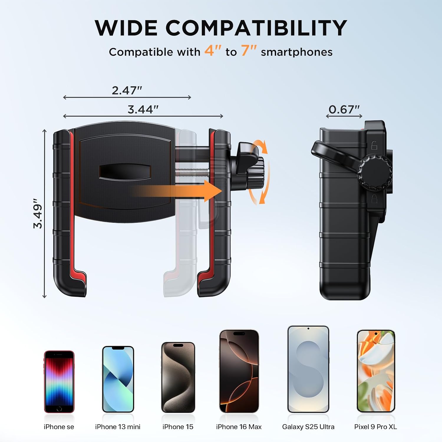 miracase Motorcycle Phone Mount, [Support Video Recording] Bike Phone Holder, [Quick Lock] Bicycle Phone Mount Handlebar Cell Phone Clamp for Scooter, Friendly Compatible with iPhone Samsung Red