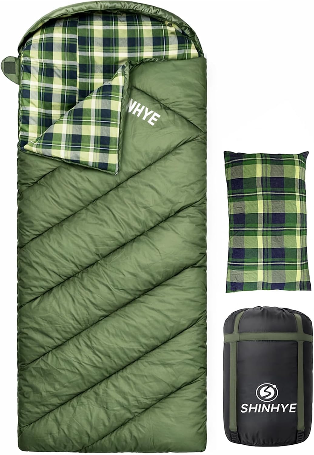 ShinHye 0 Degree Sleeping Bag for Adults - Cotton Flannel 4 Season Cold Weather Winter, XXL Big and Tall Camping Sleeping Bag with Compression Sack