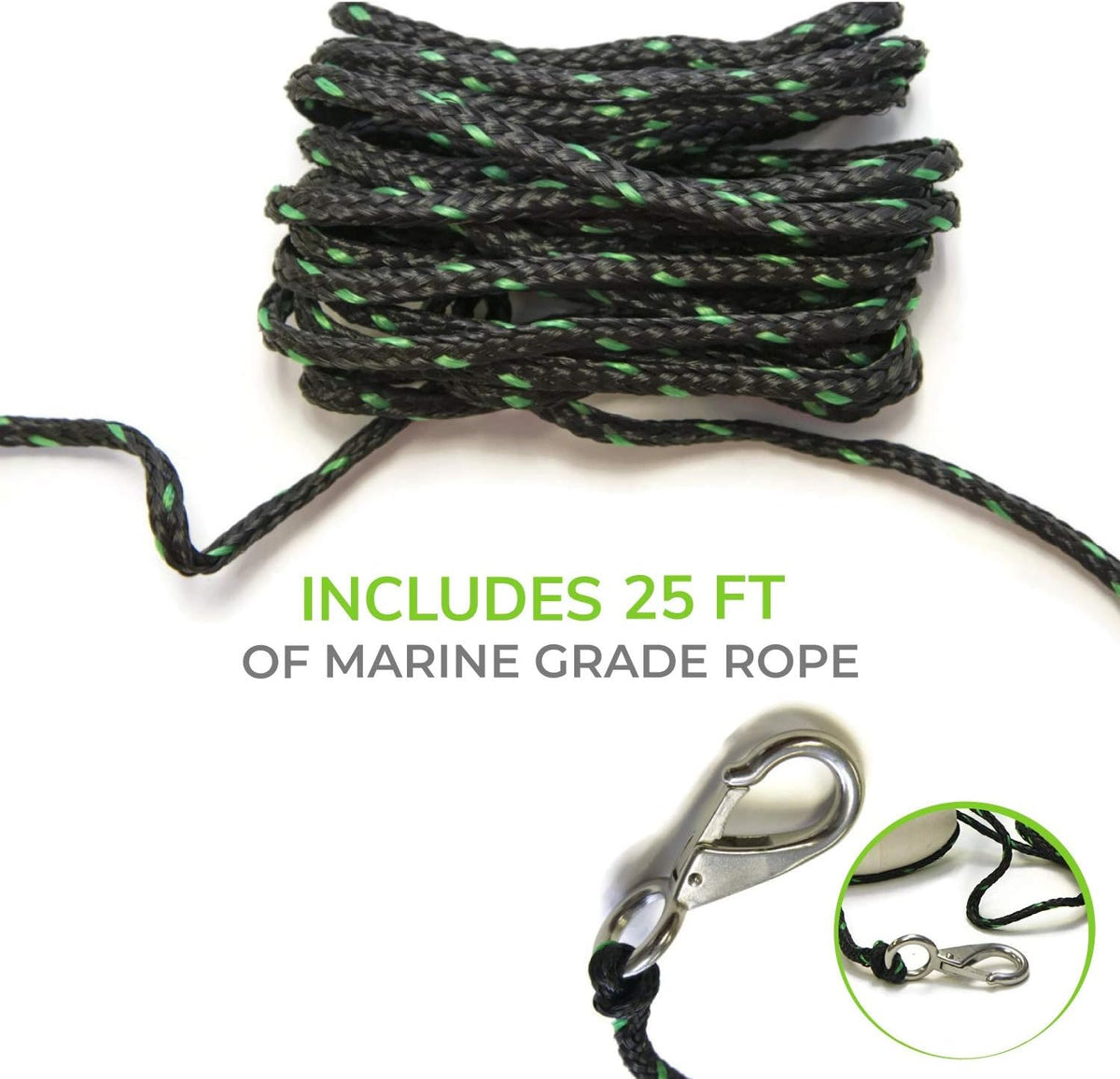 Kayak Anchor Kit - 3.5 lb, Green - Folding Grapnel Anchor with 25 ft Rope