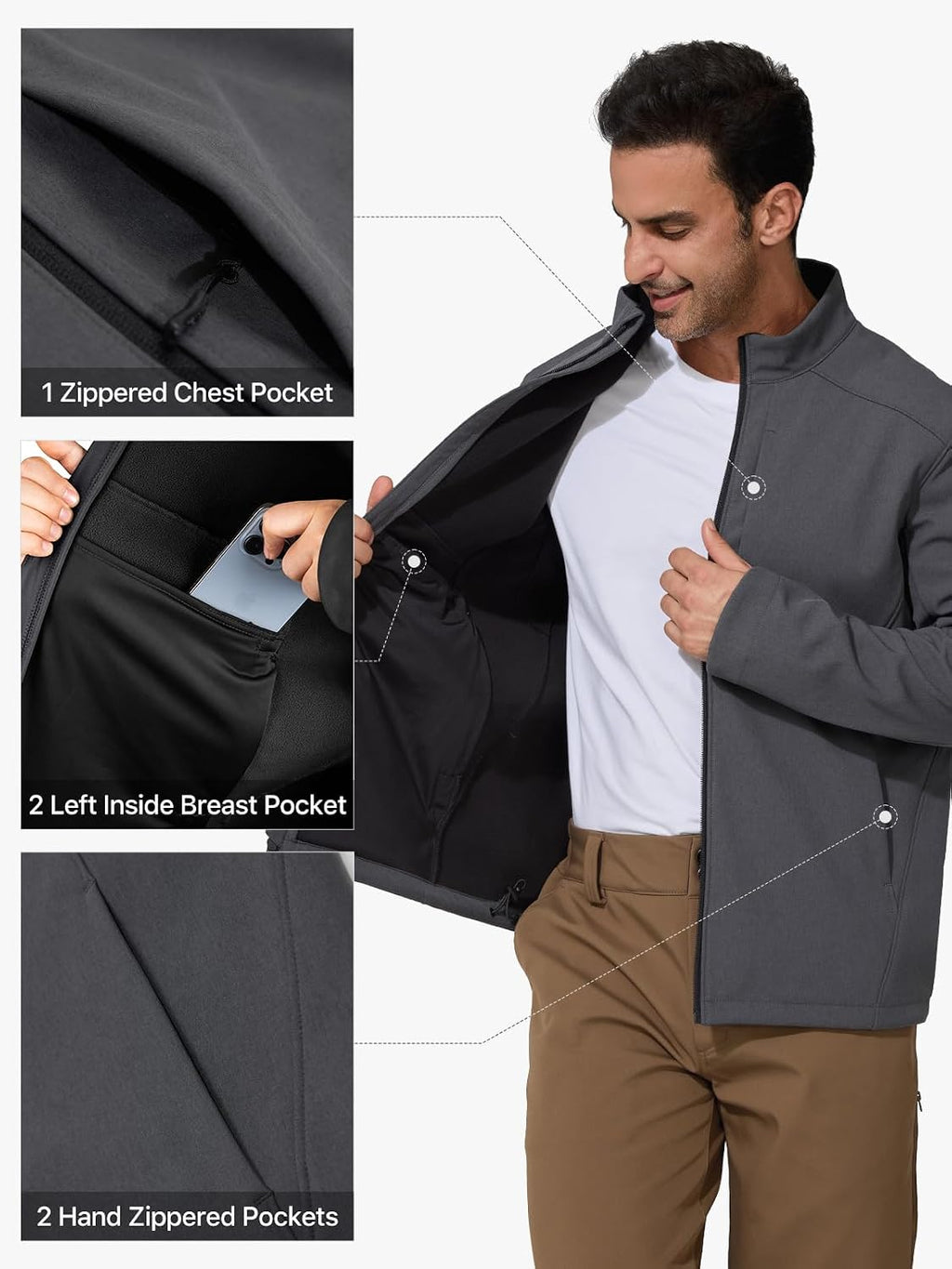 FREE SOLDIER Men's Waterproof Softshell Jacket Lightweight Fleece Lined Jacket Outdoor Hiking Windbreaker