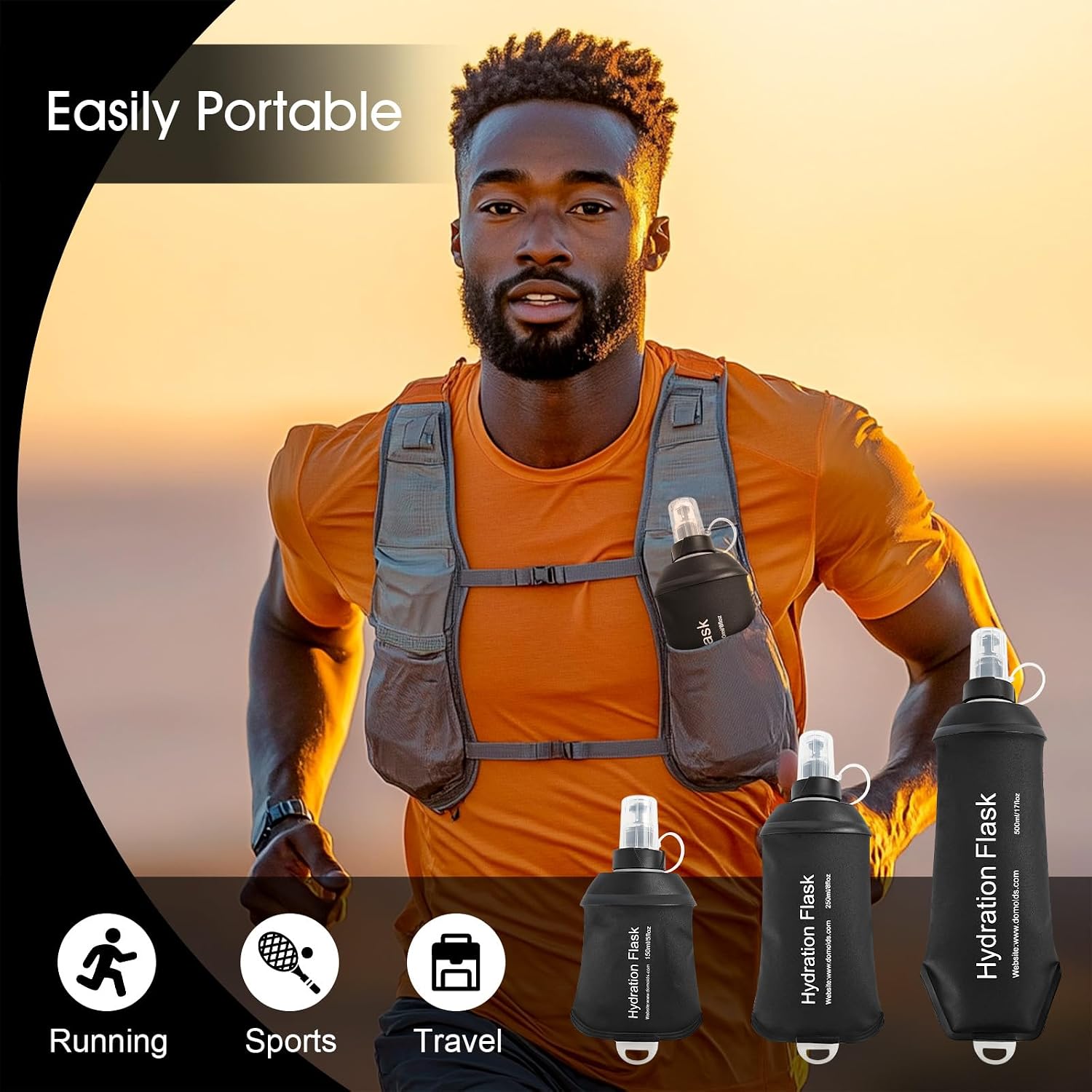 WILDREEDS 250ml Soft Flask, TPU Collapsible Soft Water Bottle for Hydration Pack, Running Vest, Folding Water Bottle for Hiking Cycling Climbing-2Pcs, Black