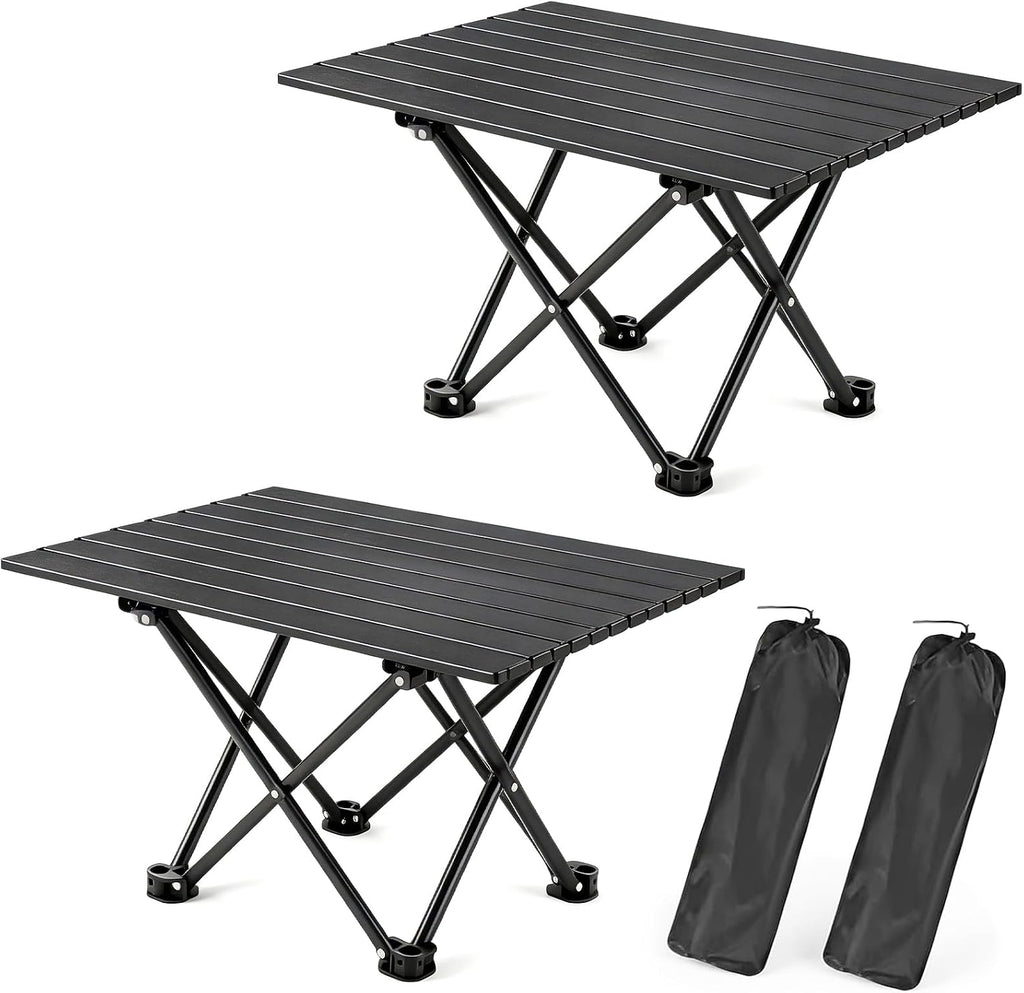 2 Pack Camping Table Foldable, Portable Folding Beach Table, Black-L