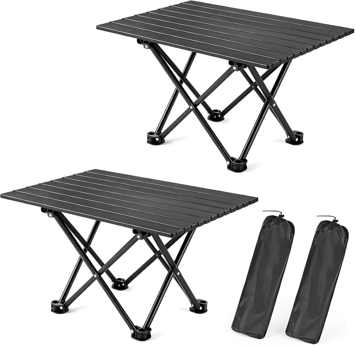 2 Pack Camping Table Foldable, Portable Folding Beach Table, Black-L