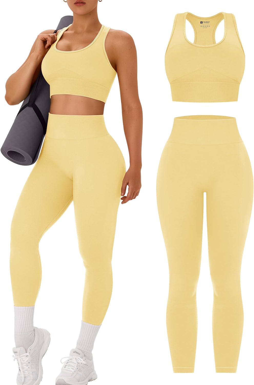 OLCHEE Womens Workout Sets 2 Piece Racerback Sports Bra High Waist Leggings