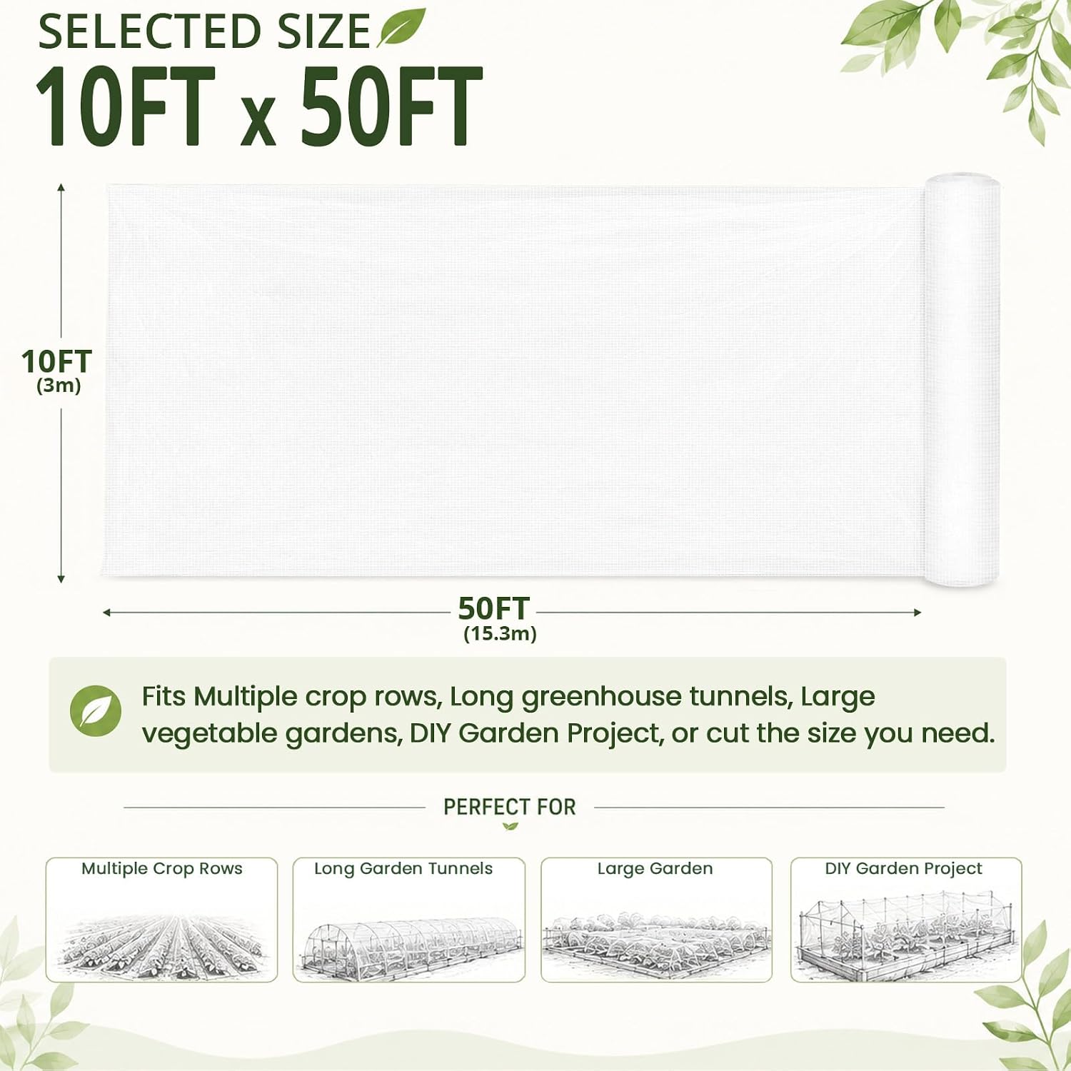 10Ft x 50Ft Garden Netting, Fine Mesh Insect Netting for Plant Protection