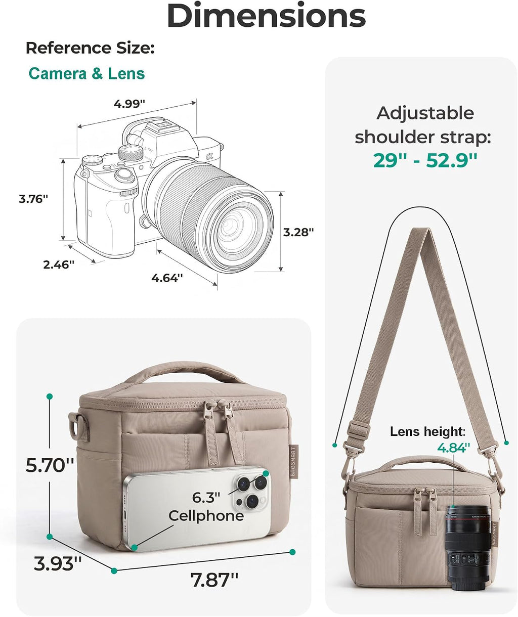 BAGSMART 2 in 1 Quilted Camera Sling Bag for Mirrorless, Charcoal Grey
