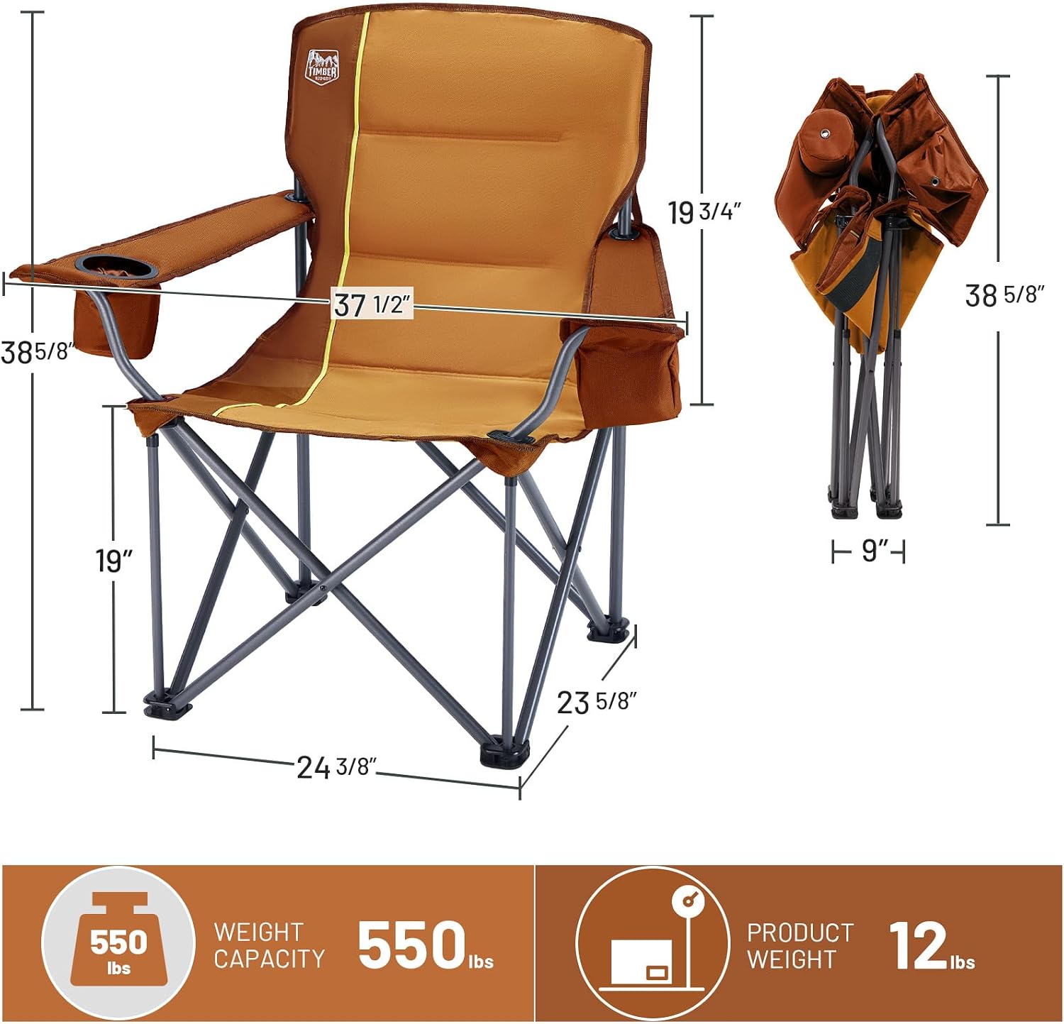 TIMBER RIDGE 2 Pack Oversized Folding Camping Chair for Adults