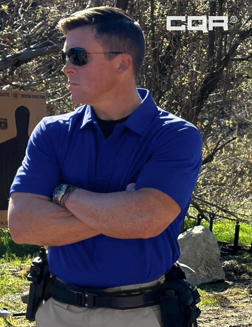 CQR Men's Quick Dry Tactical Polo Shirt, Lightweight Breathable Performance Polo, Short Sleeve UPF 50+ Outdoor Golf Shirt