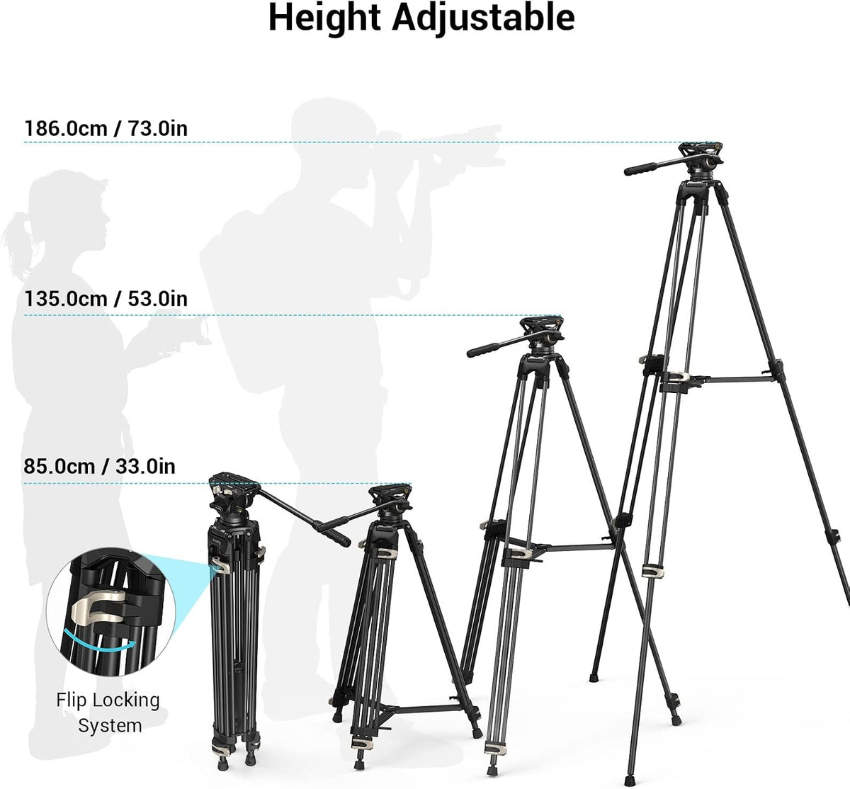 SmallRig 73.2"/ 186cm Heavy Duty Video Tripod with Fluid Head AD-01