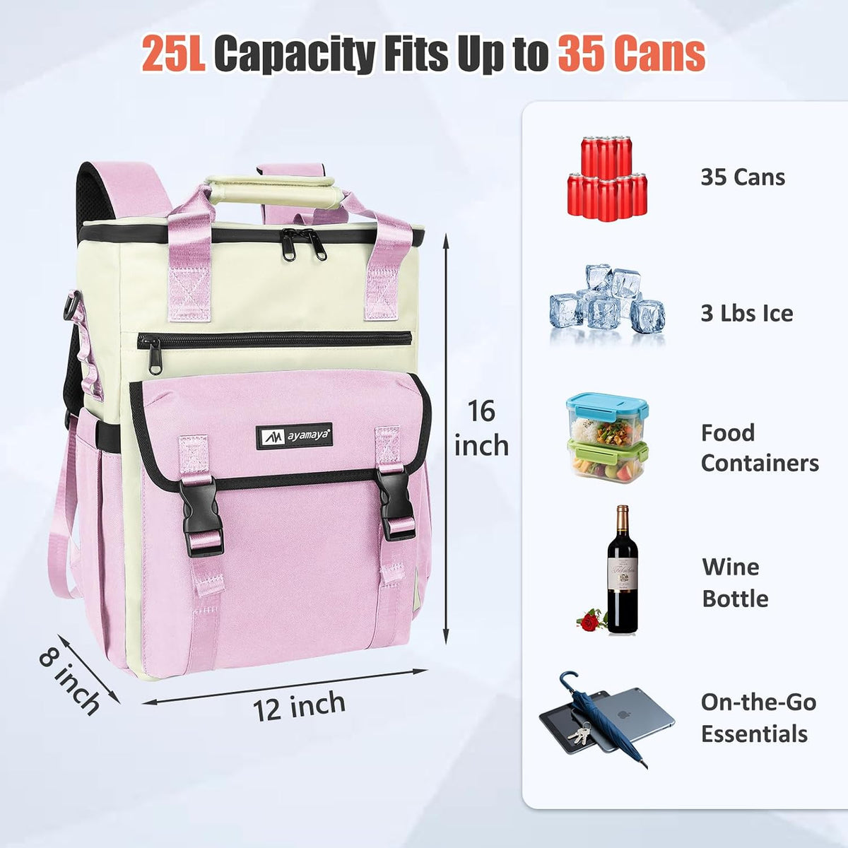 AYAMAYA Backpack Cooler for Women, Stylish 35 Cans Leakproof Camping Cooler