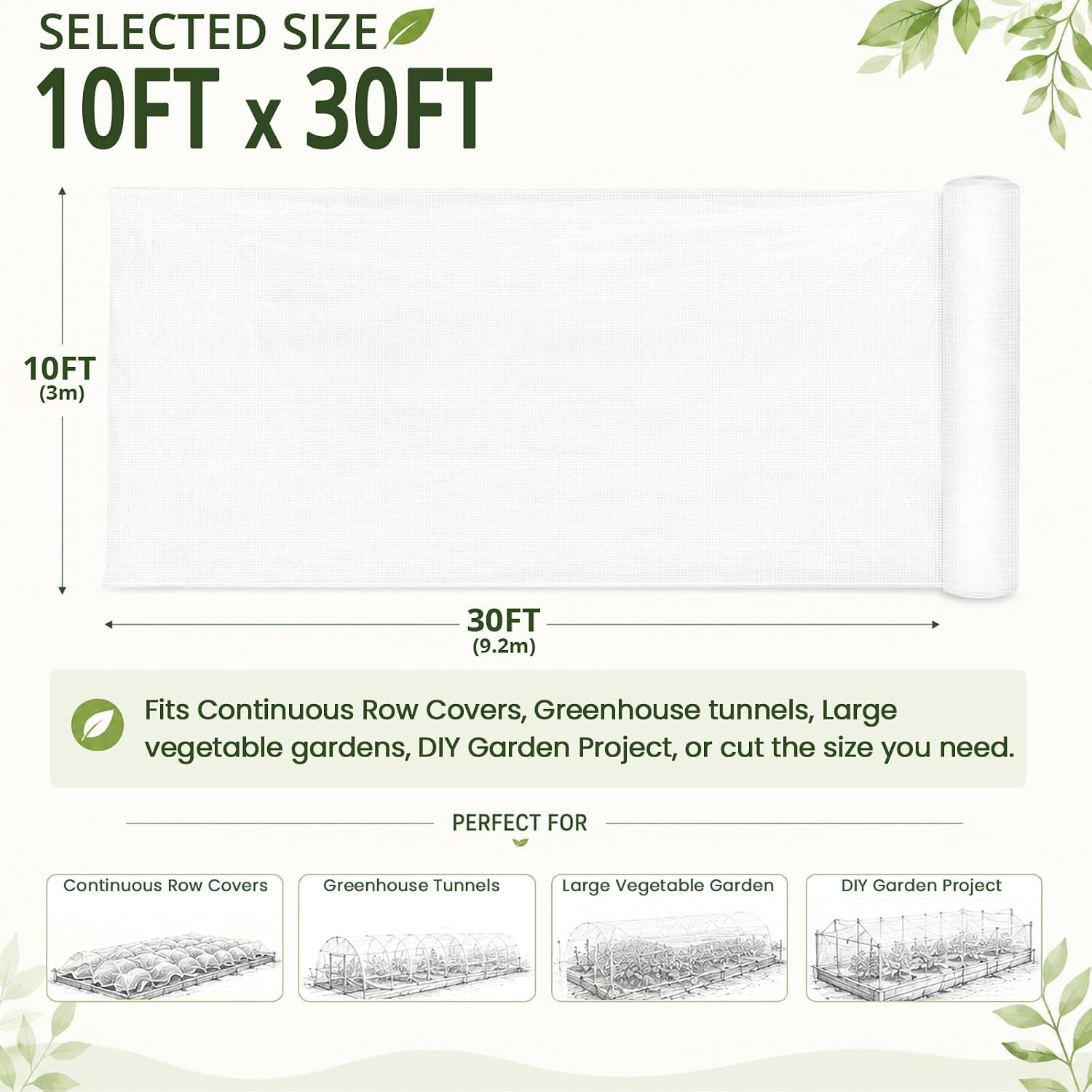 10Ft x 30Ft Garden Netting, Fine Mesh Insect Netting for Plant Protection