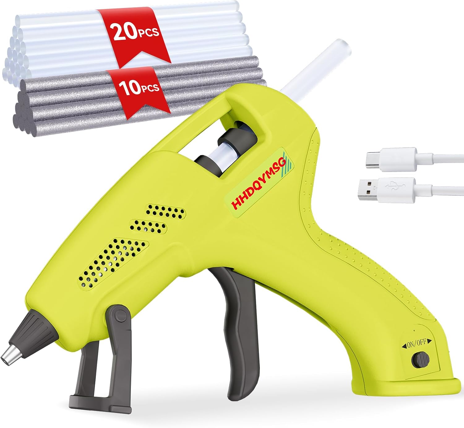 Cordless Hot Glue Gun, 20W Hot Glue Gun with 30PCS Premium Glue Sticks & 1m USB-C Cable, 2000mAh Built-in Battery Suitable for School Craft, Home Repair, DIY (Cordless) (Green)