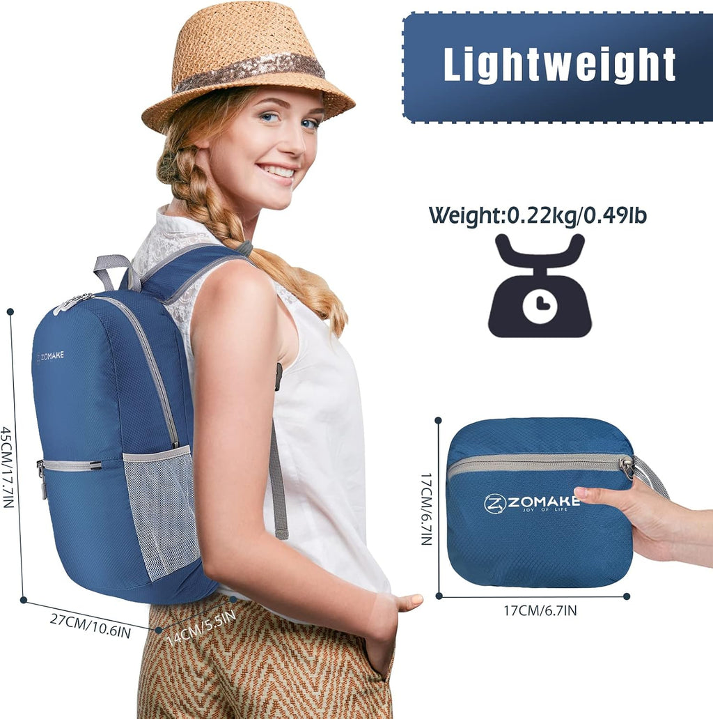 ZOMAKE Lightweight Packable Backpack, Foldable Small Travel Day Pack | 10/15/20L Water Resistant Hiking Backpacks for Women Men, Multiple Pockets, Breathable Shoulder Strap, Everyday Carry