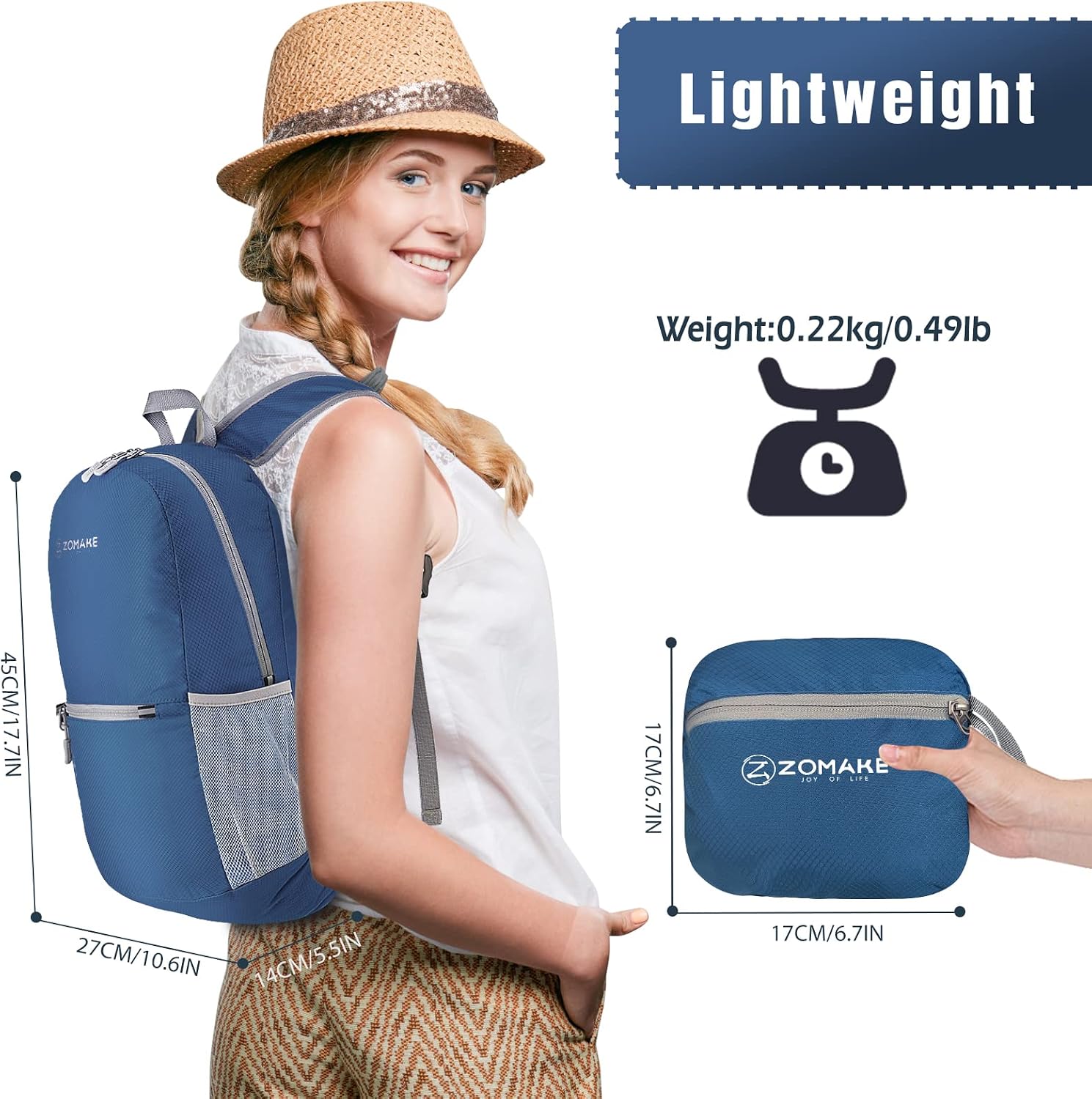 ZOMAKE Lightweight Packable Backpack, Foldable Small Travel Day Pack | 10/15/20L Water Resistant Hiking Backpacks for Women Men, Multiple Pockets, Breathable Shoulder Strap, Everyday Carry
