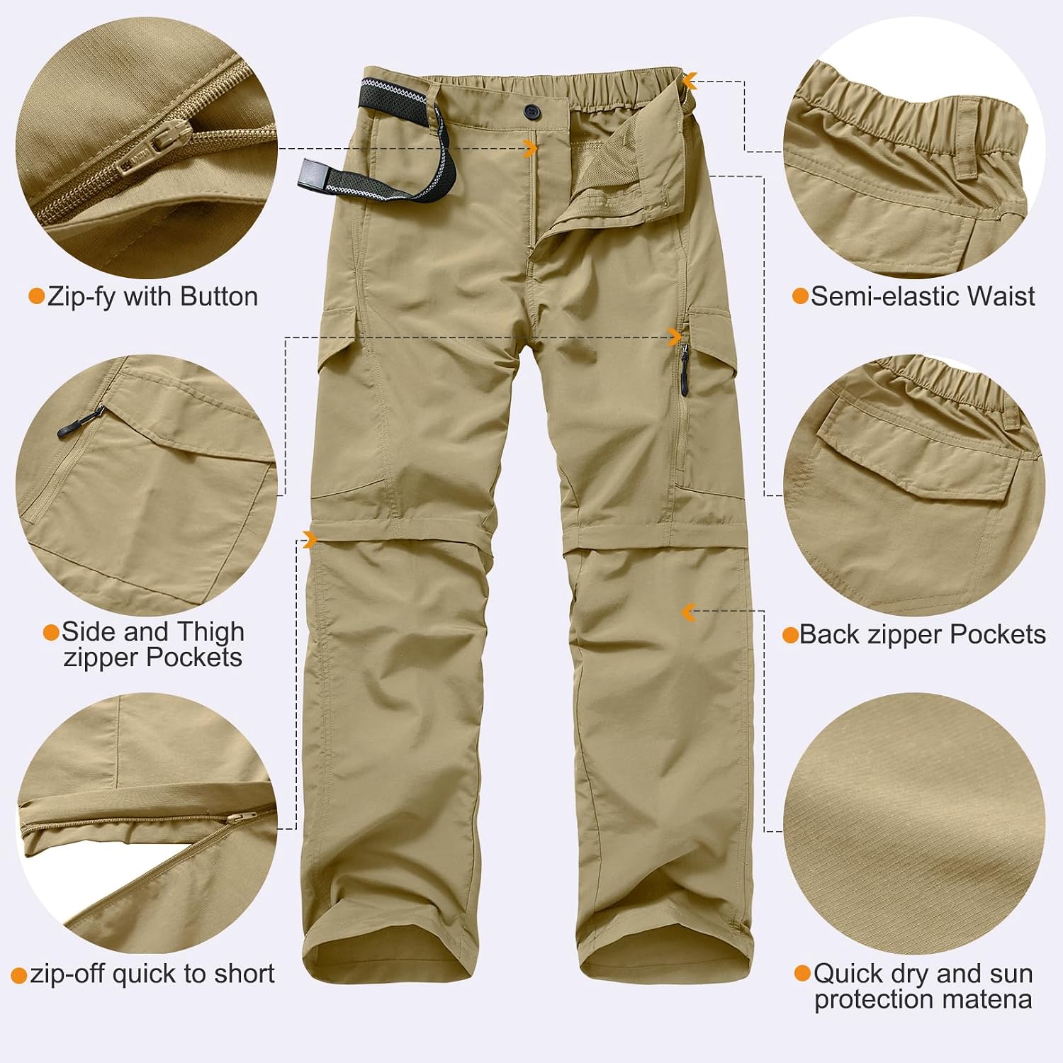linlon Boy Scout Pants Hiking Mens Convertible Zip Off Safari Fishing