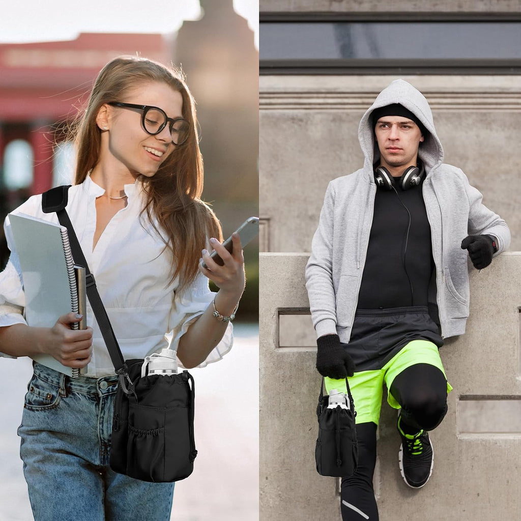 Water Bottle Holder with Strap, 32/40oz Insulation Water Bottle Carrier Bag with Phone Pocket, Water Bottle Sling Bag Crossbody Water Bottle Holder for Hiking Walking