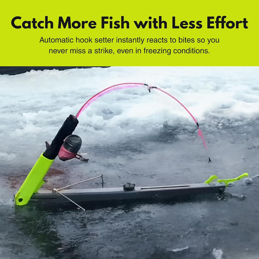 Ice Fishing Automatic Hook Setter with Adjustable Rod Holder & Storage Tube