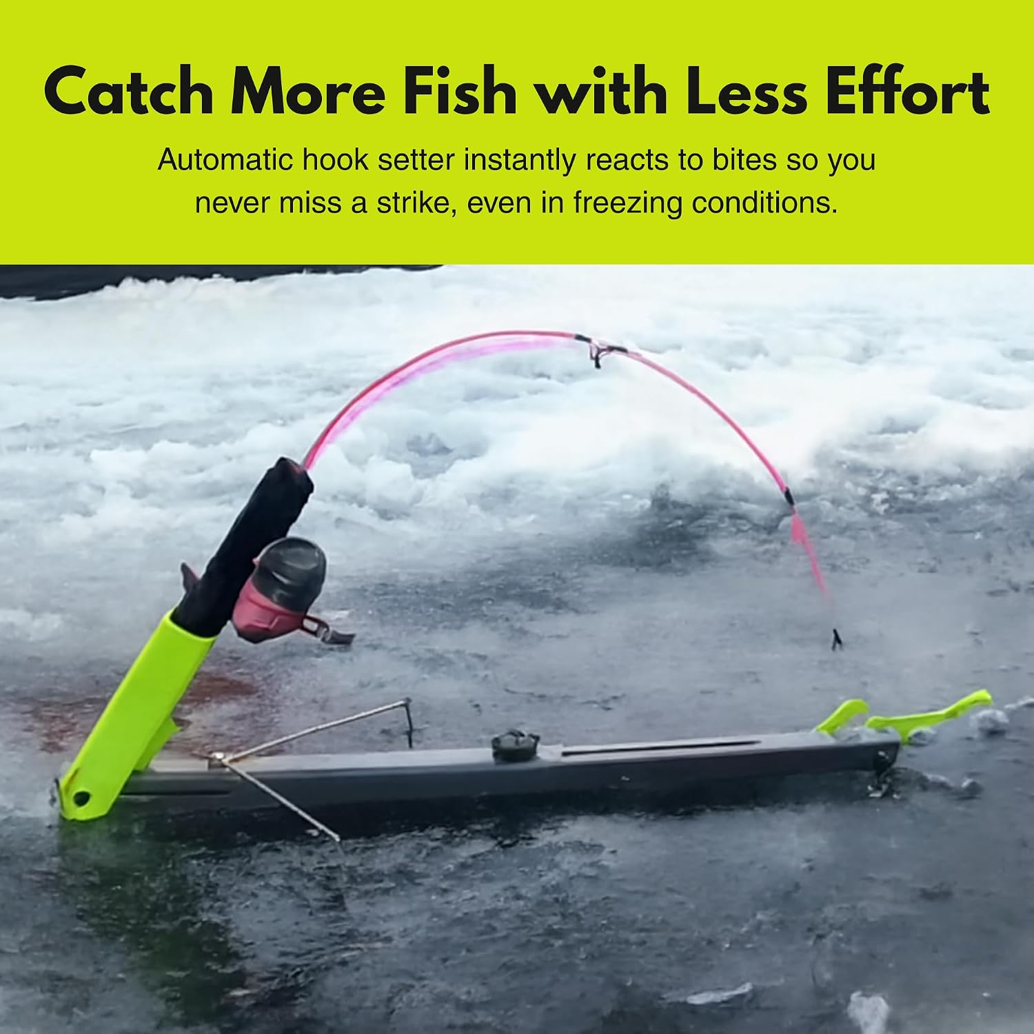 Ice Fishing Automatic Hook Setter with Adjustable Rod Holder & Storage Tube