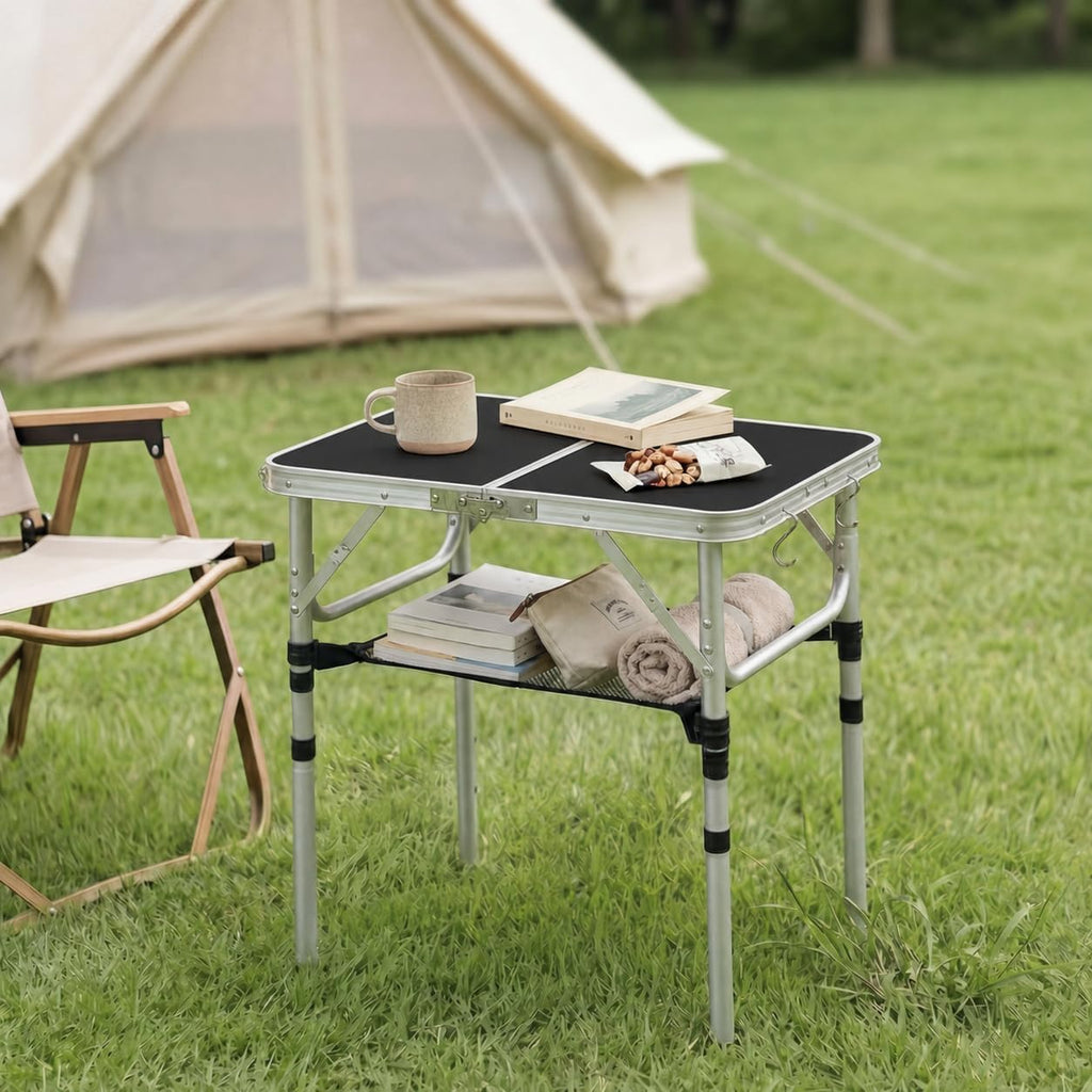 Small Folding Table 2ft, Portable Camping Table with Mesh Holder, 24"x 16"